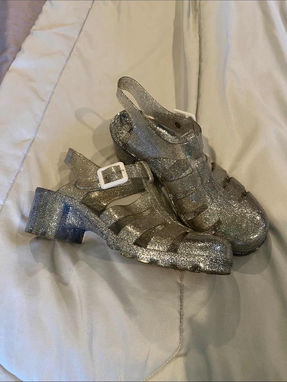 Silver Glitter Jelly Heeled Sandals